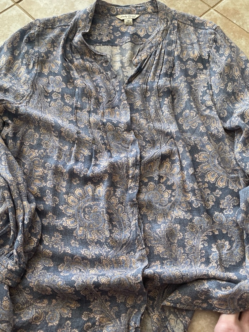 Lucky Brand Blue Paisley Button-Down Blouse with Cream Accents